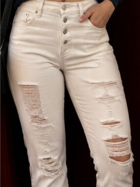 DKNY White Ripped Distressed Skinny Jeans Size 29